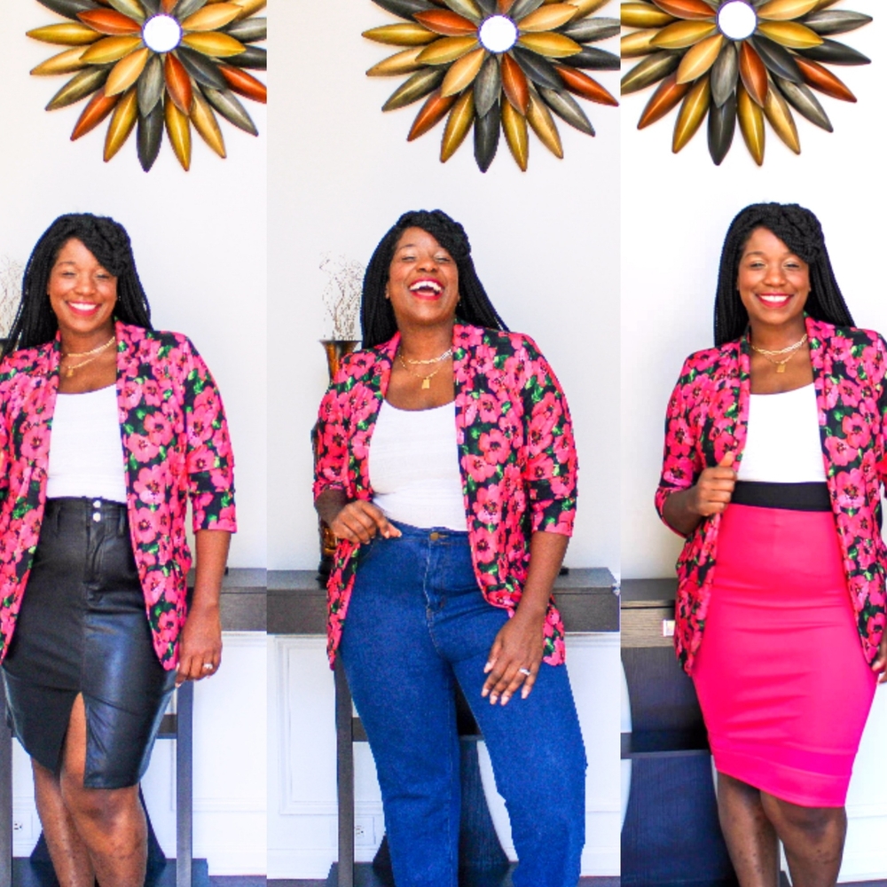 Floral Pink and Black Blazer